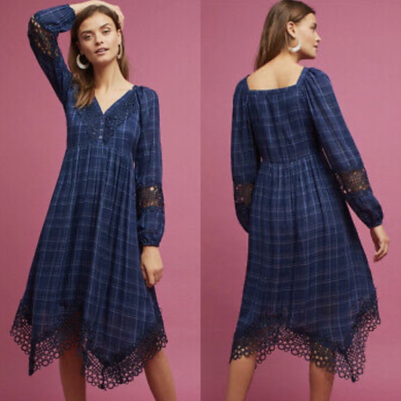 Anthropologie Dresses & Skirts - Anthropologie Plaid Kerchief Dress by Akemi + Kin Navy Size 6